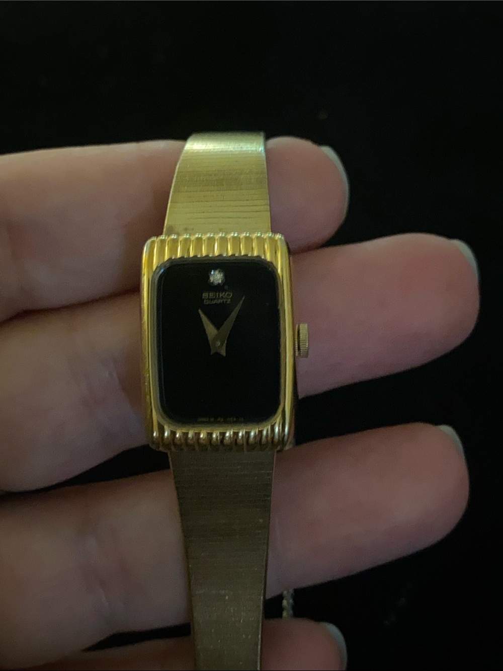 Seiko Gold and Black Rectangular Ladies Quartz Watch